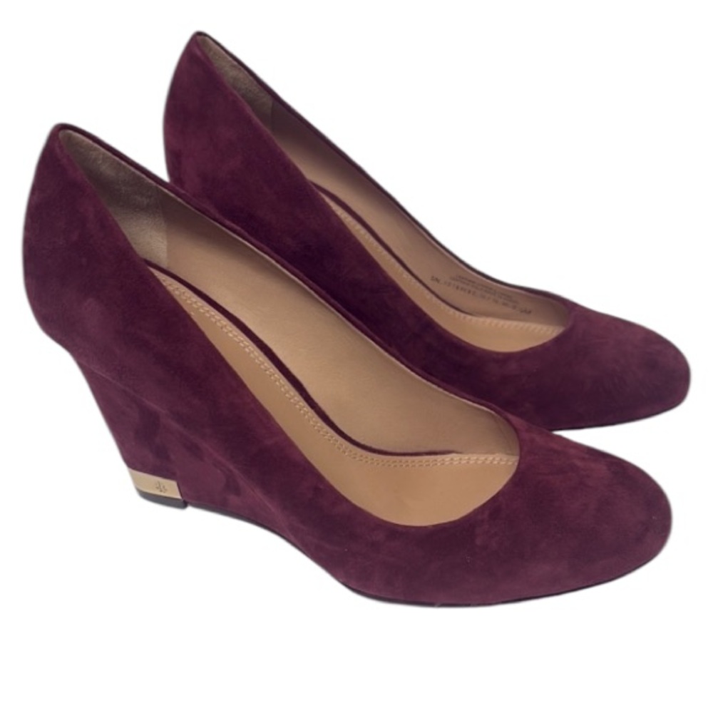 Tory Burch Astoria Elegant Burgundy Suede Wedge Pumps Women’s size 8.5